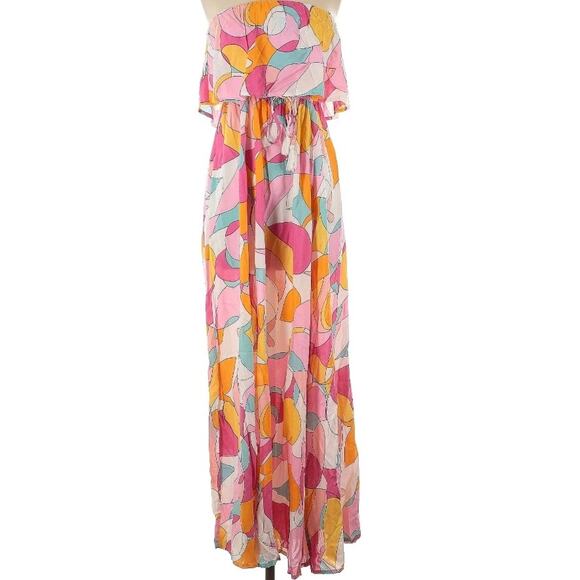 NWTJapna Mod Ruffle Tube Top Maxi Dress sz XS S Retro Resort Brunch Boho